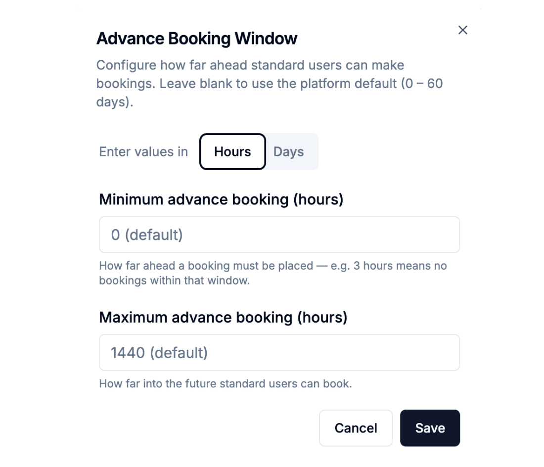 Calendar advance booking window