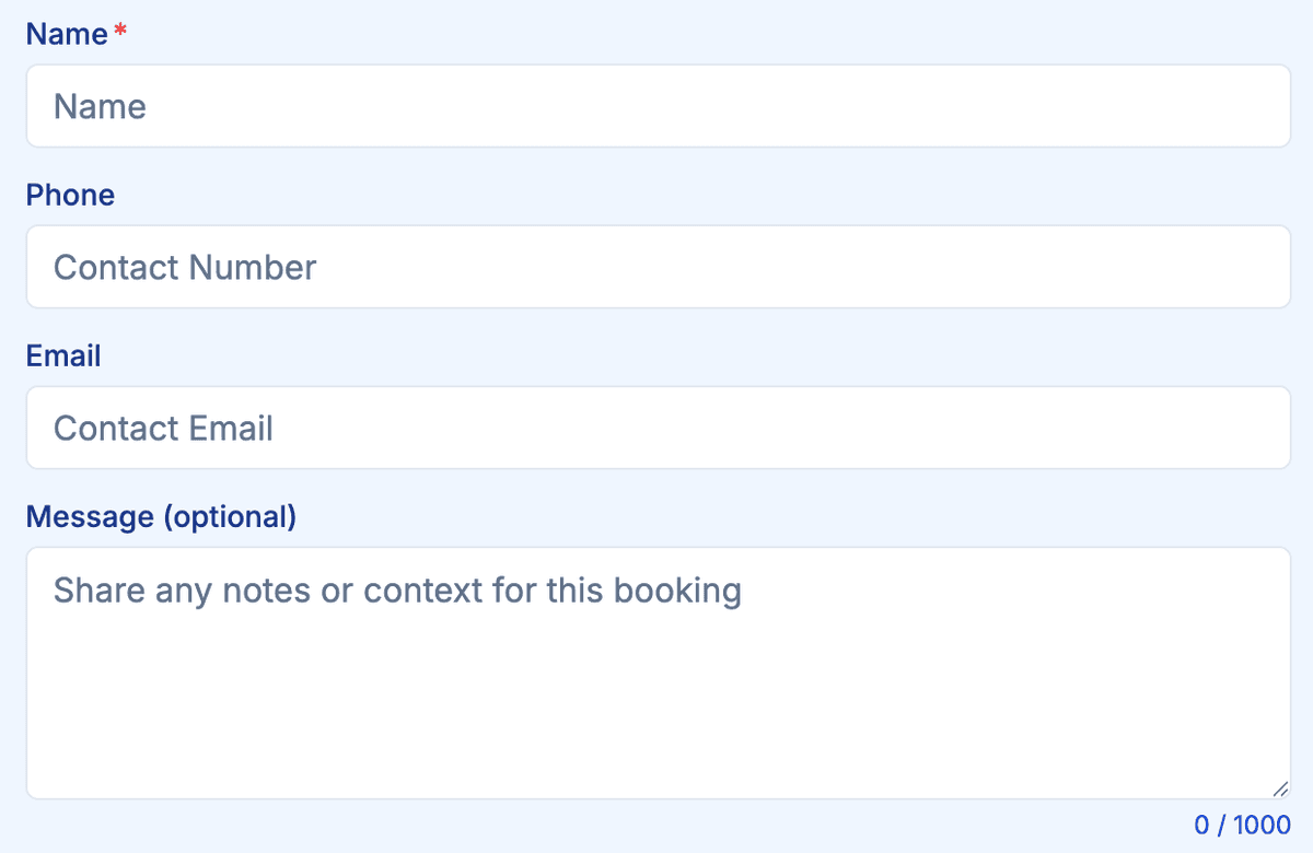 Booking form