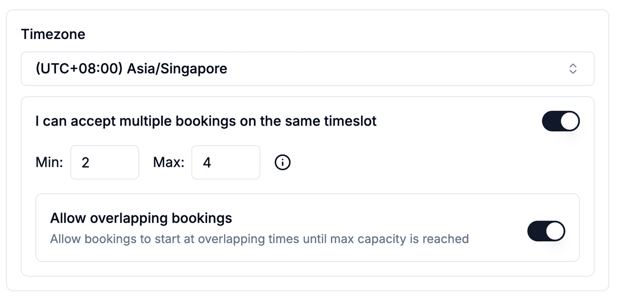 Calendar booking interface