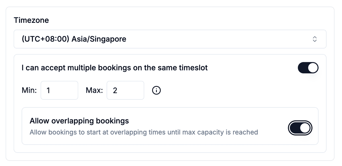 Calendar booking interface