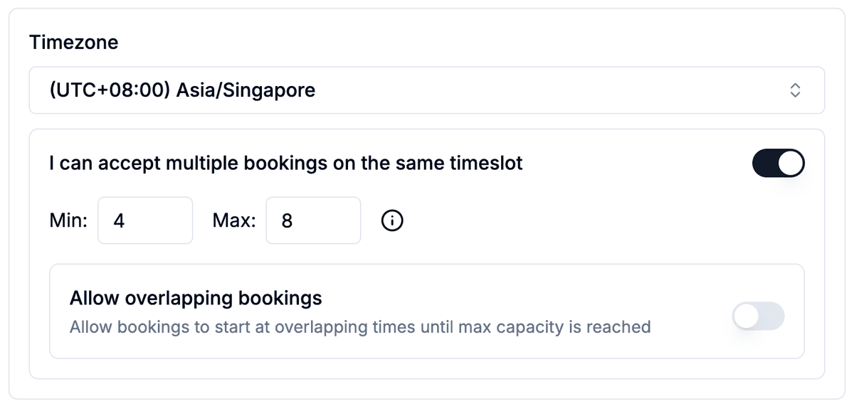 Calendar booking interface