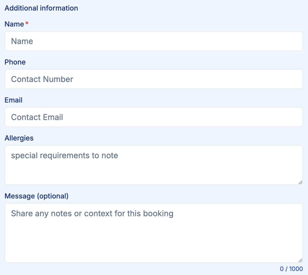 Calendar booking interface